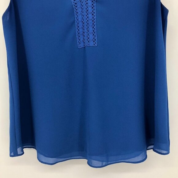 Lost April Cobalt Blue Lace trim  V-neck Chiffon Sleeveless Blouse LG - Picture 7 of 13